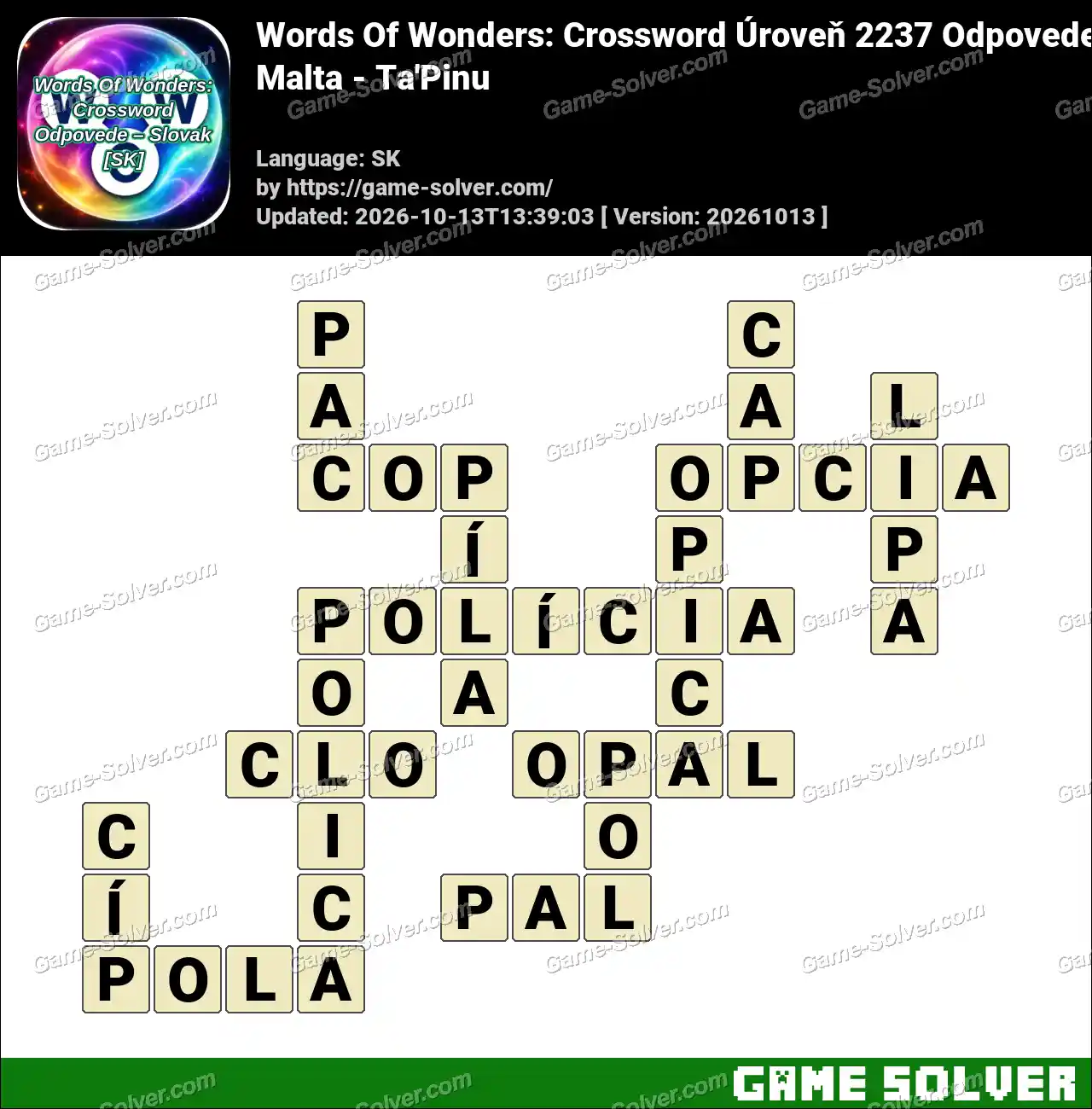 Words Of Wonders: Crossword Úroveň 2237 Odpovede – Malta – Ta’Pinu